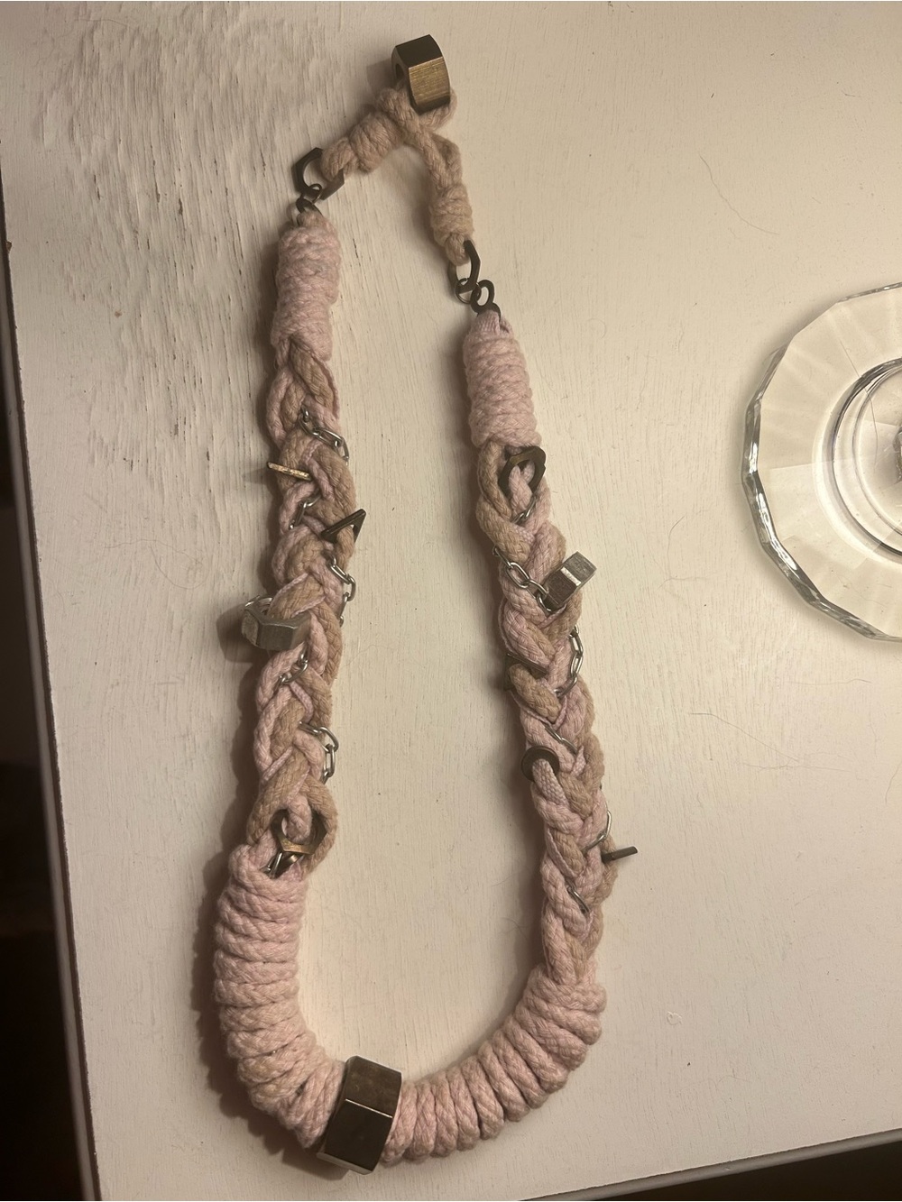 Lizzie Fortunado Beige Braided Rope Necklace with Mixed Metal Accents